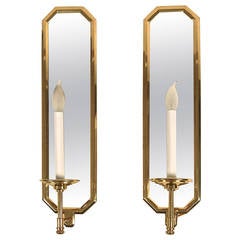 Pair of 1970s Brass and Mirror Wall Sconces