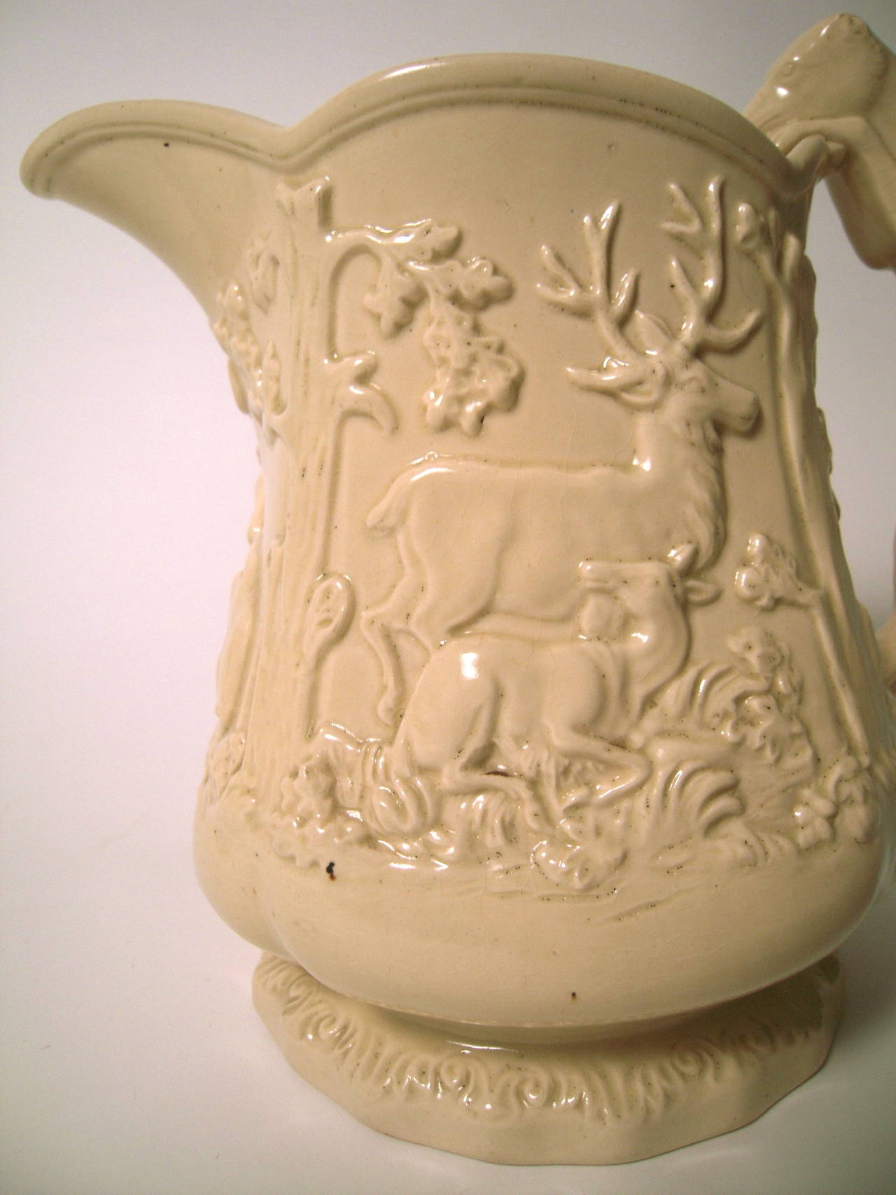 Victorian Large 19th Century American Stag and Doe Pitcher with Hound Dog Handle