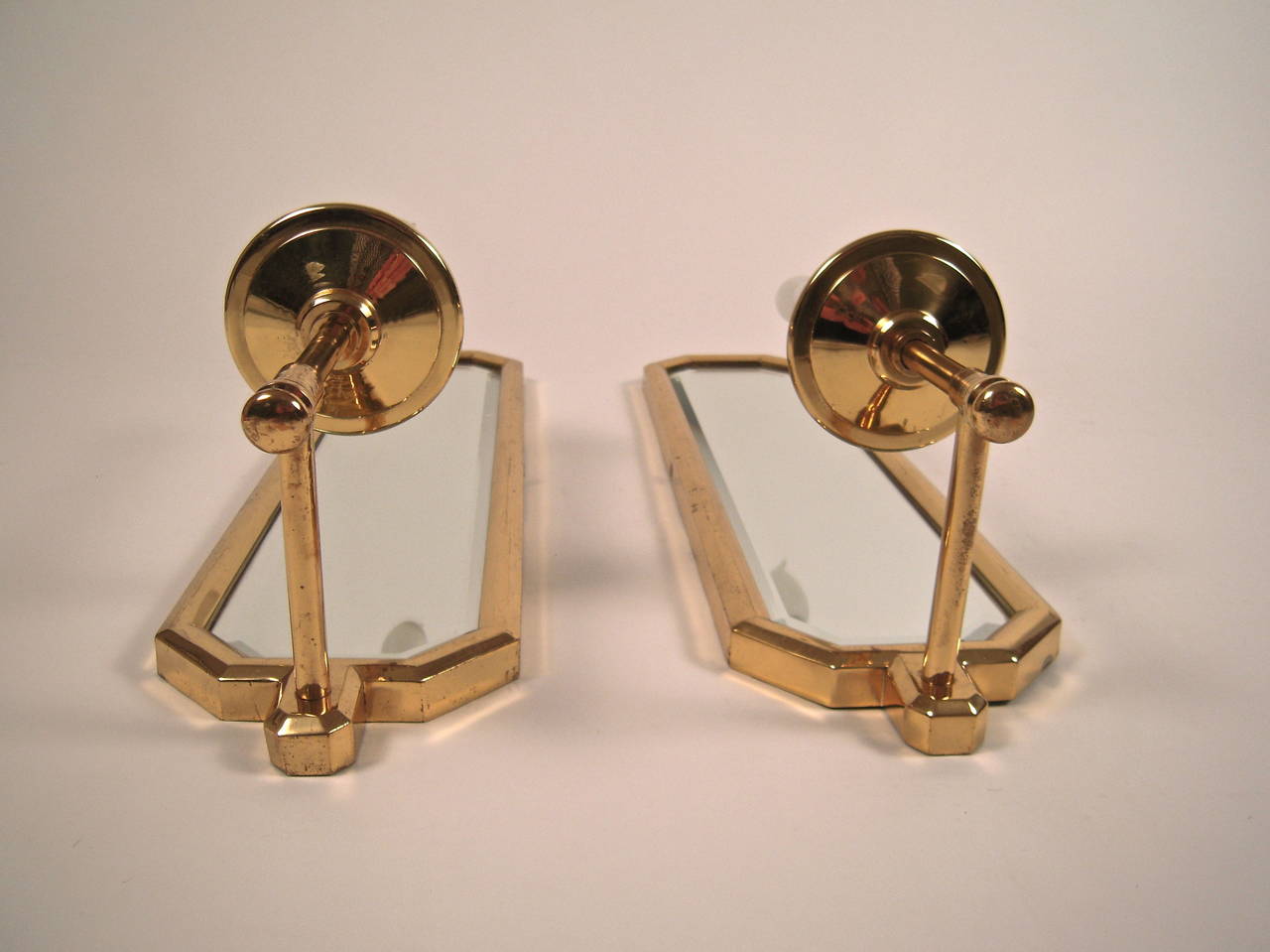 Late 20th Century Pair of 1970s Brass and Mirror Wall Sconces