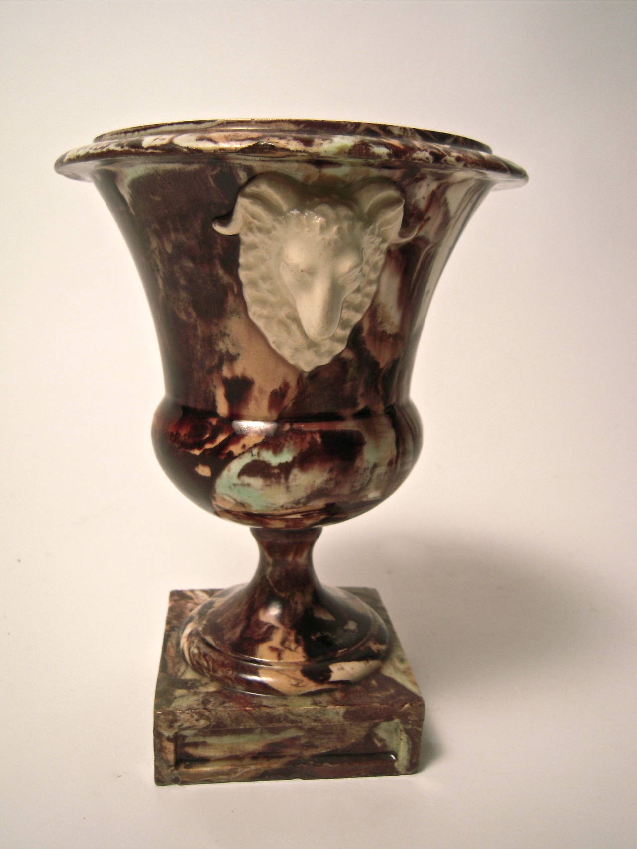 Neoclassical Pair of 18th Century French Agate Earthenware Urns