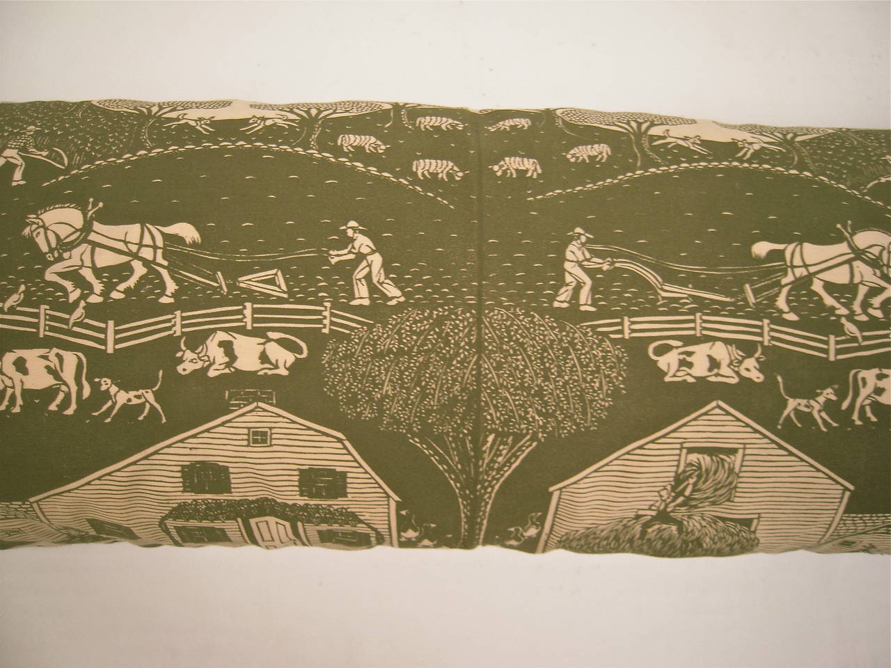 American New England Farm Hand Block Printed Pillow