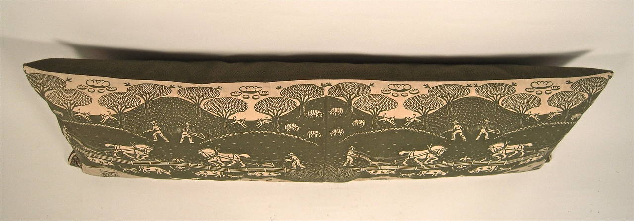 Mid-20th Century New England Farm Hand Block Printed Pillow