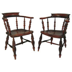 Antique Pair of 19th Century American Windsor Captain's Chairs