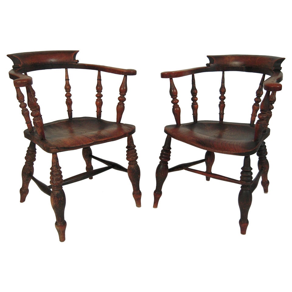Pair of 19th Century American Windsor Captain's Chairs