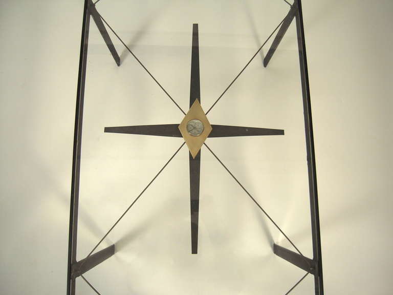 Brass Stylish Mid-century Modern Cocktail Table with Compass