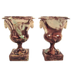Pair of 18th Century French Agate Earthenware Urns