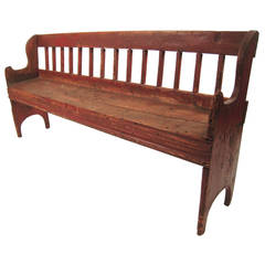 Antique American Country Small Red Painted Bench