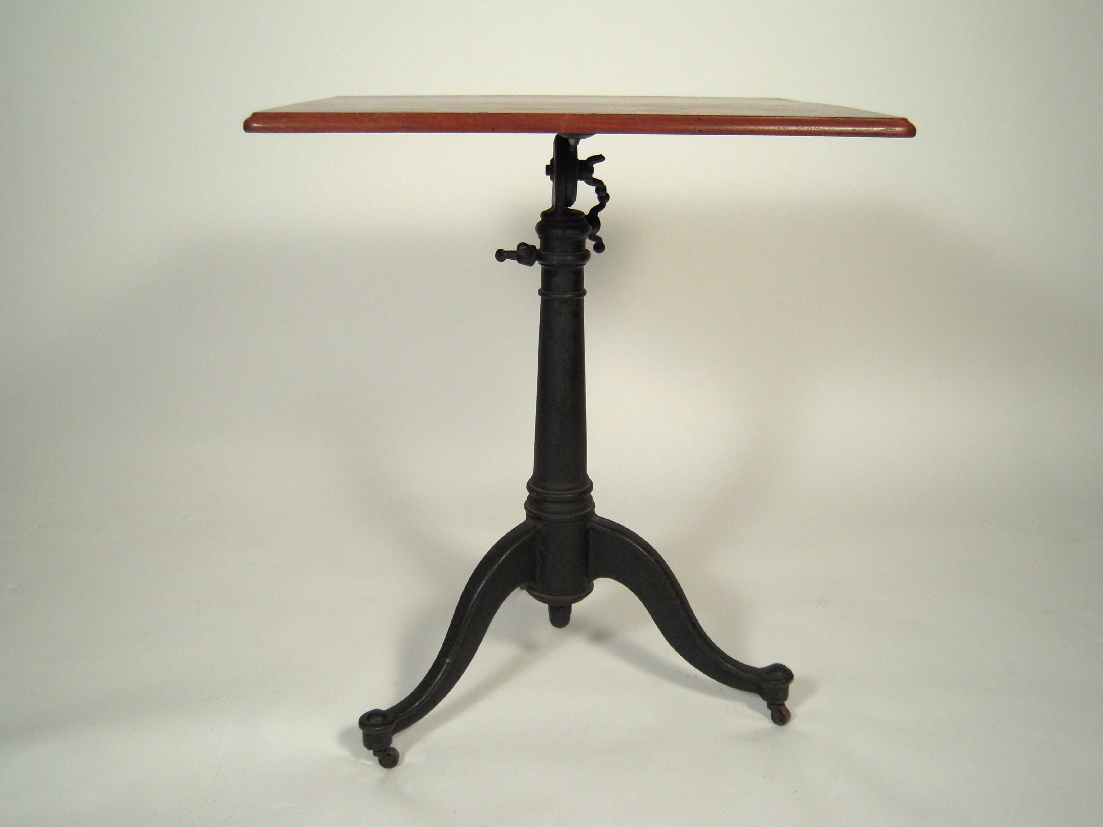 19th C Cast Iron And Wood Adjustable Drafting Or Side  Table