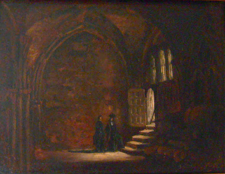 French Paul Huet Painting of a Cloister in Rouen, circa 1830