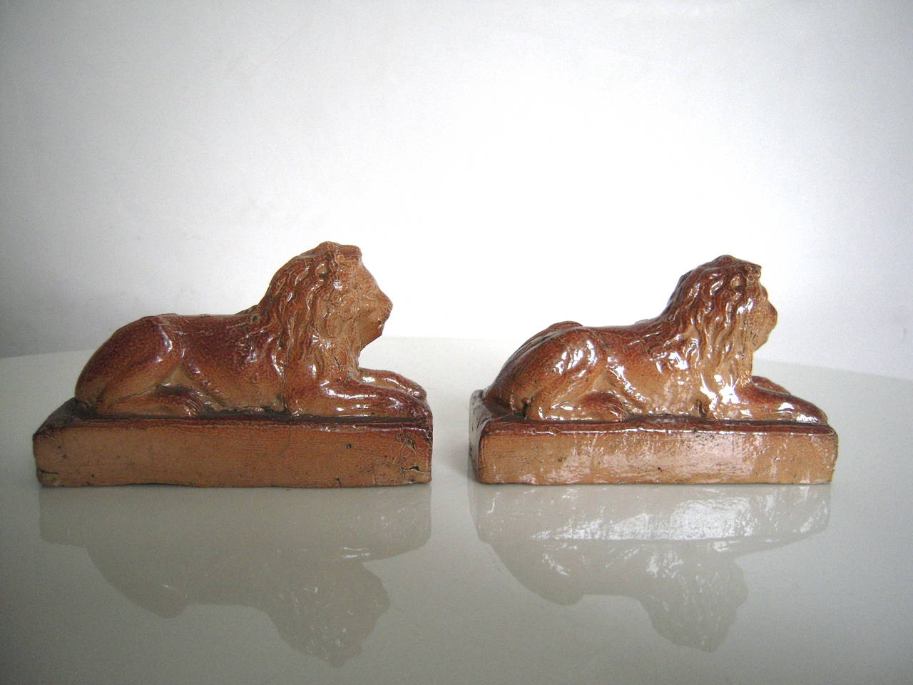 Late 19th Century Pair of 19th Century English Stoneware Lions