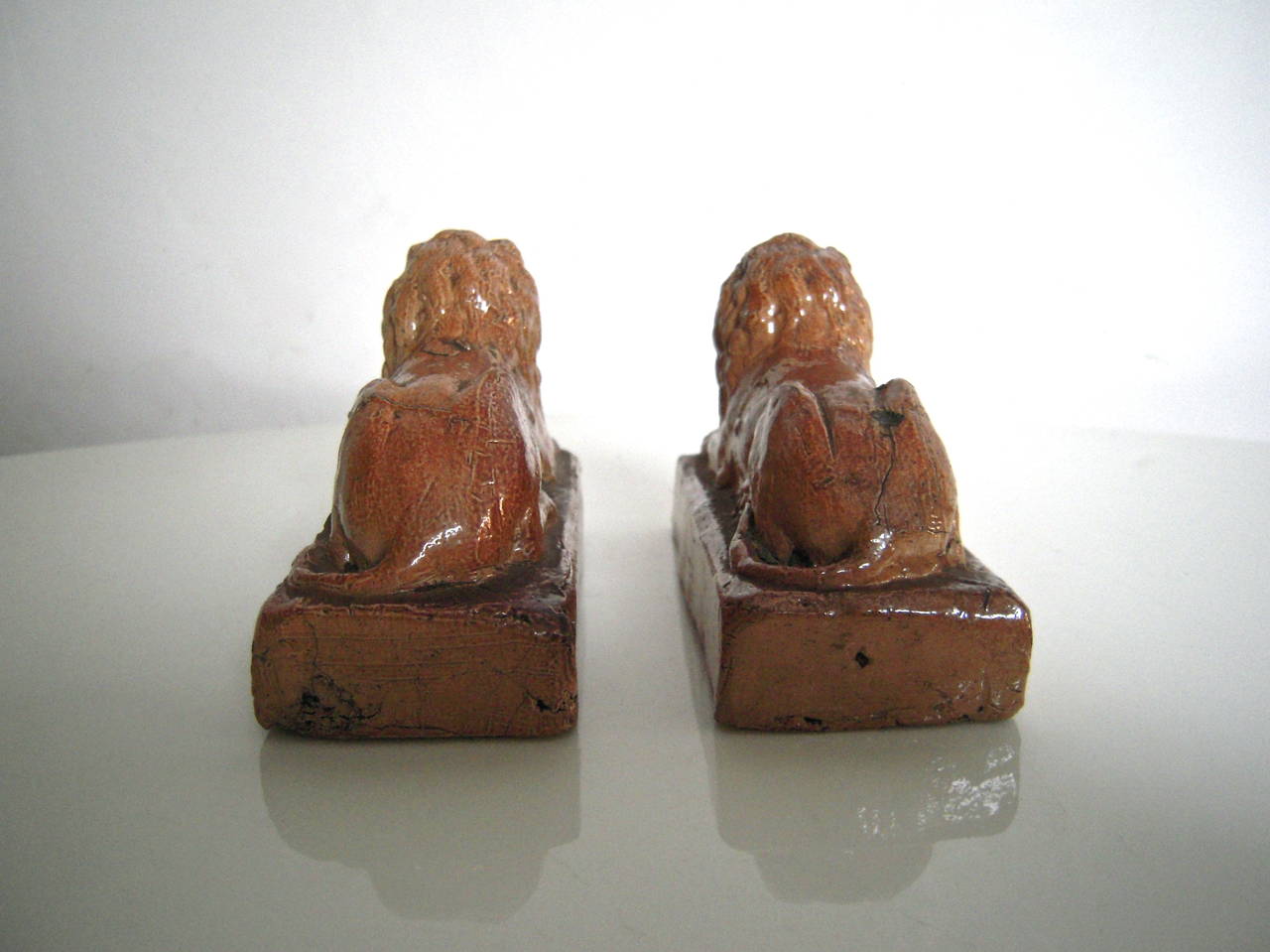 Earthenware Pair of 19th Century English Stoneware Lions