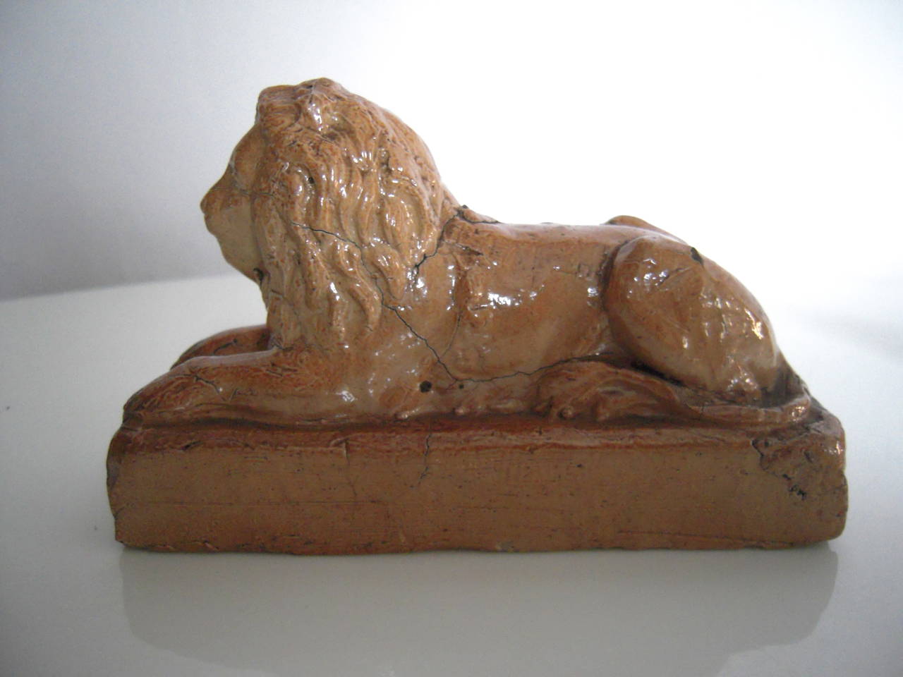 Glazed Pair of 19th Century English Stoneware Lions