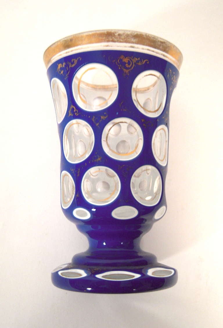 19th C Graphic Cobalt Cut to Clear Crystal Vase 2