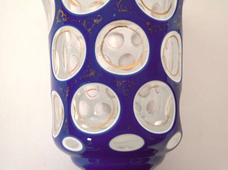 19th C Graphic Cobalt Cut to Clear Crystal Vase 1