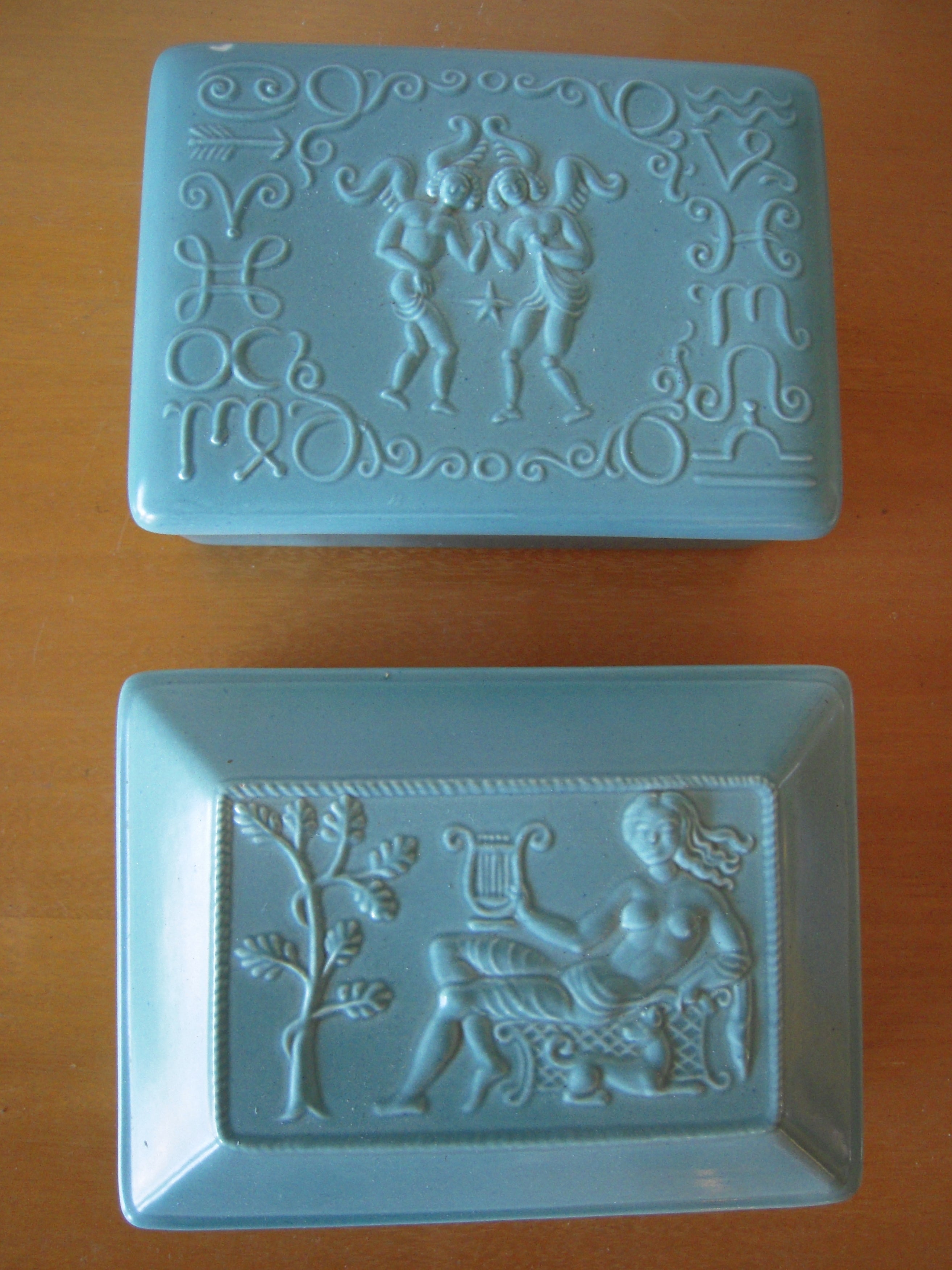 Eric Olsen Art Deco Pottery Covered Virgo Zodiac Box.