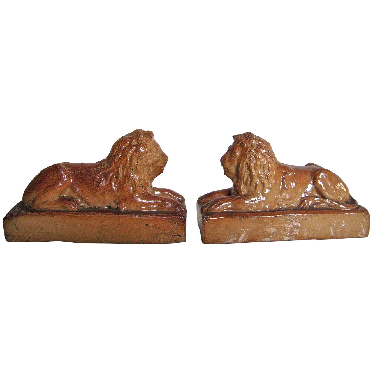 Pair of 19th Century English Stoneware Lions