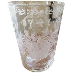 Antique 1741 Etched Flip Glass or Vase