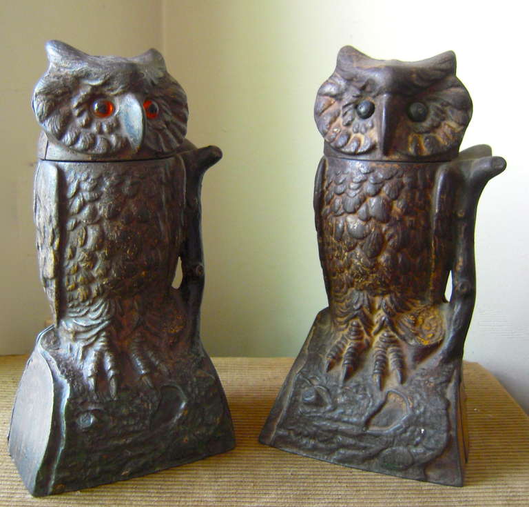 Two 19th Century Cast Iron Mechanical Owl Banks 5