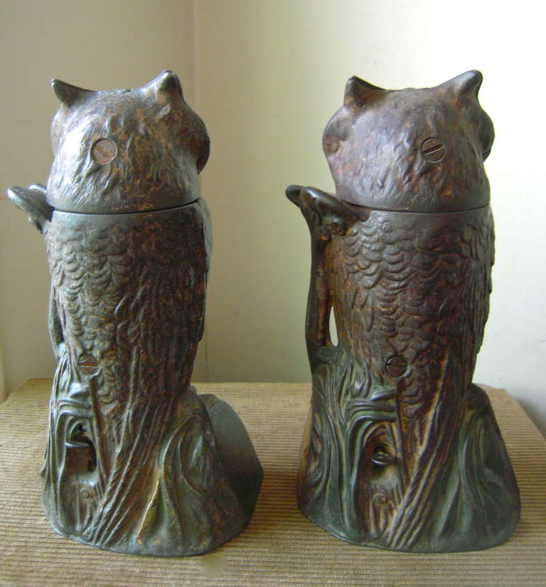 American Two 19th Century Cast Iron Mechanical Owl Banks