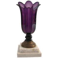 Antique "Make Do" Amethyst Glass Tulip Vase