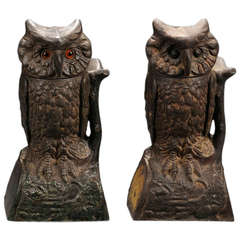 Antique Two 19th Century Cast Iron Mechanical Owl Banks