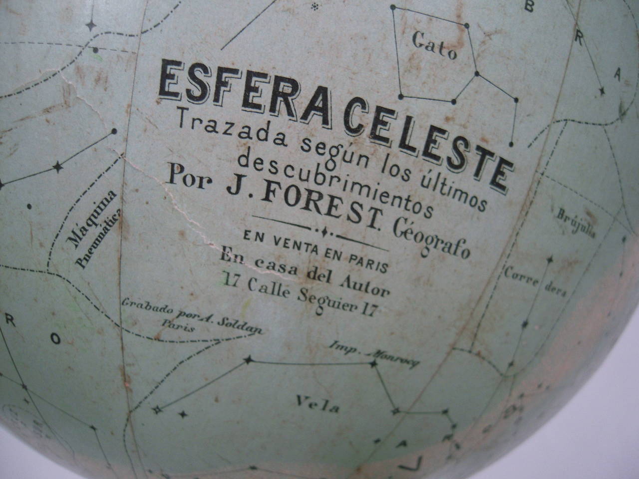 Ebonized Celestial Globe in Spanish