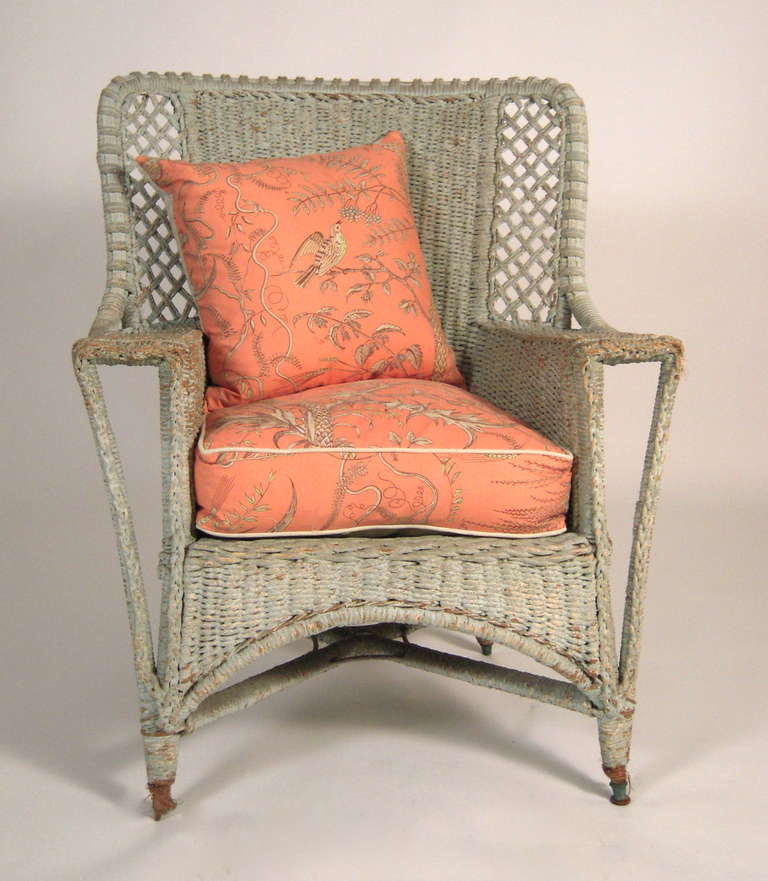 American Celadon Green Painted Wicker Chair