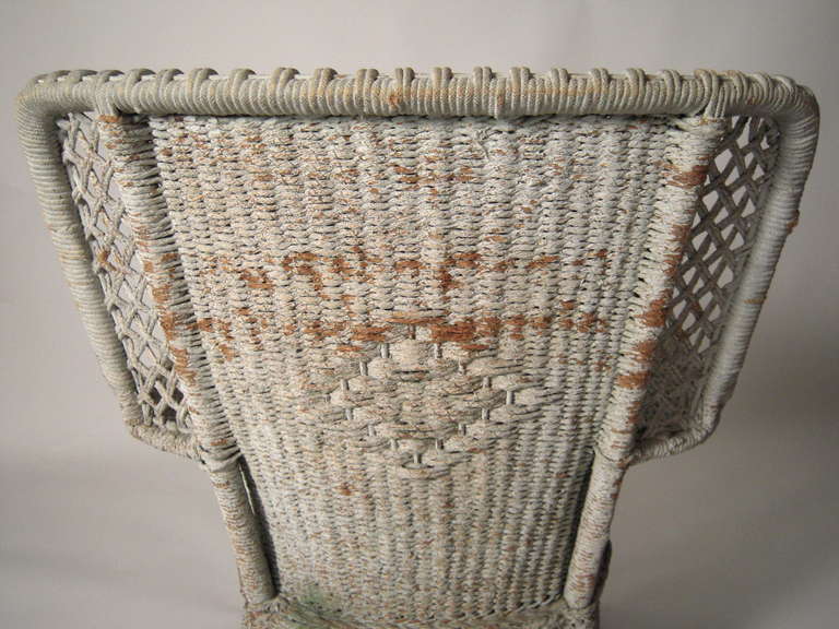 20th Century Celadon Green Painted Wicker Chair