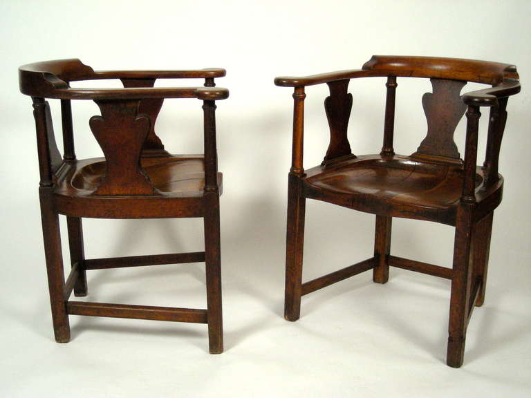 British Pair of Fine and Unusual English Country Tavern Chairs