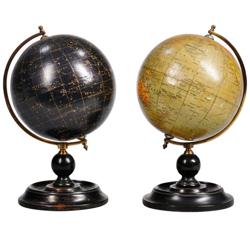 Unusual Pair of Small Celestial and Terrestrial Globes