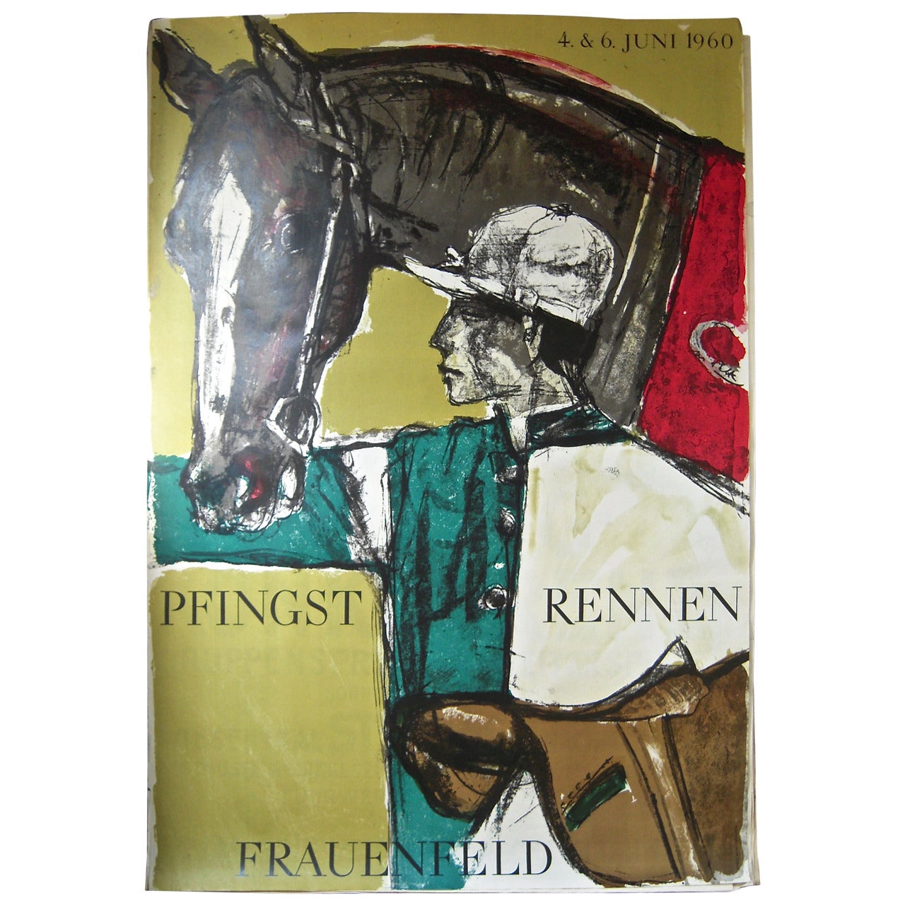 Original Modernist Swiss Horse Competition Poster by Hans Falk