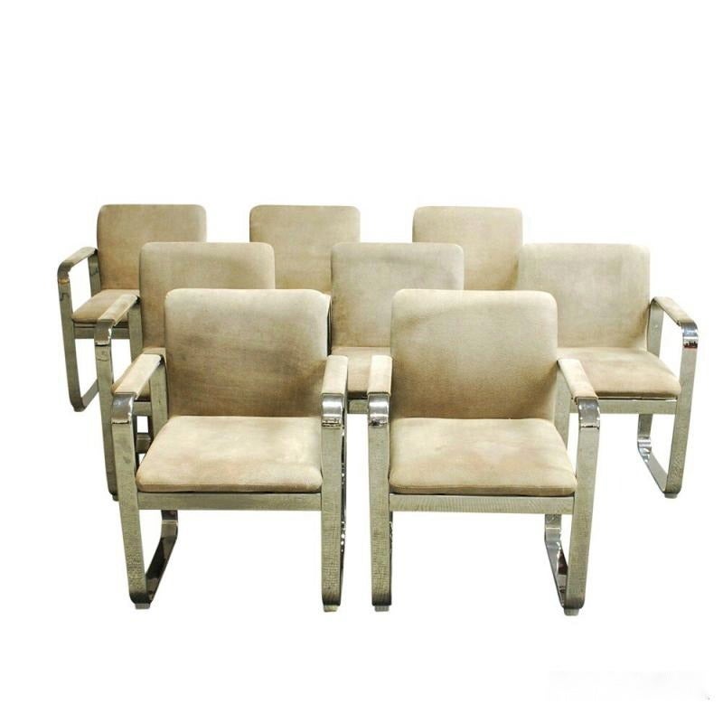 Set of Eight 1970s Italian Chrome and Suede Dining Chairs 5