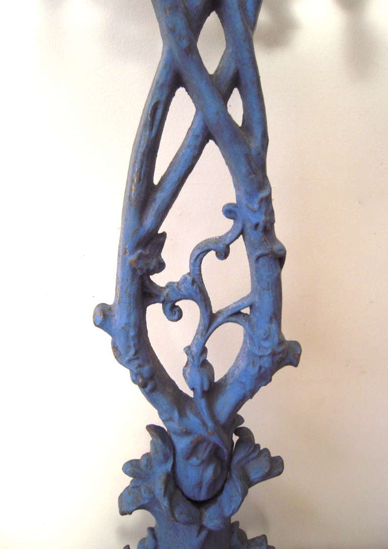 19th Century Blue Painted Cast Iron Hall Tree In Good Condition In Essex, MA