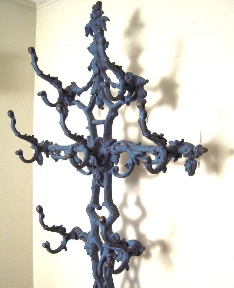 American 19th Century Blue Painted Cast Iron Hall Tree