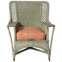 Antique Celadon Green Painted Wicker Chair