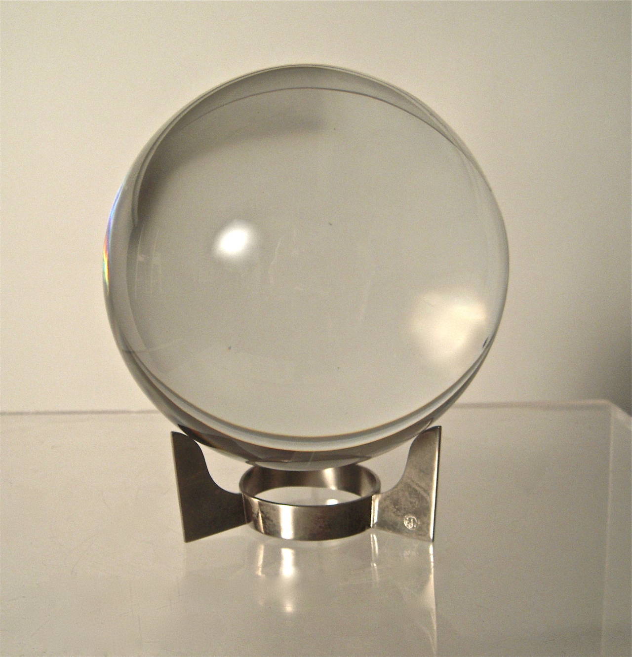 Large Baccarat Sirius Crystal Ball on Stand In Good Condition In Essex, MA