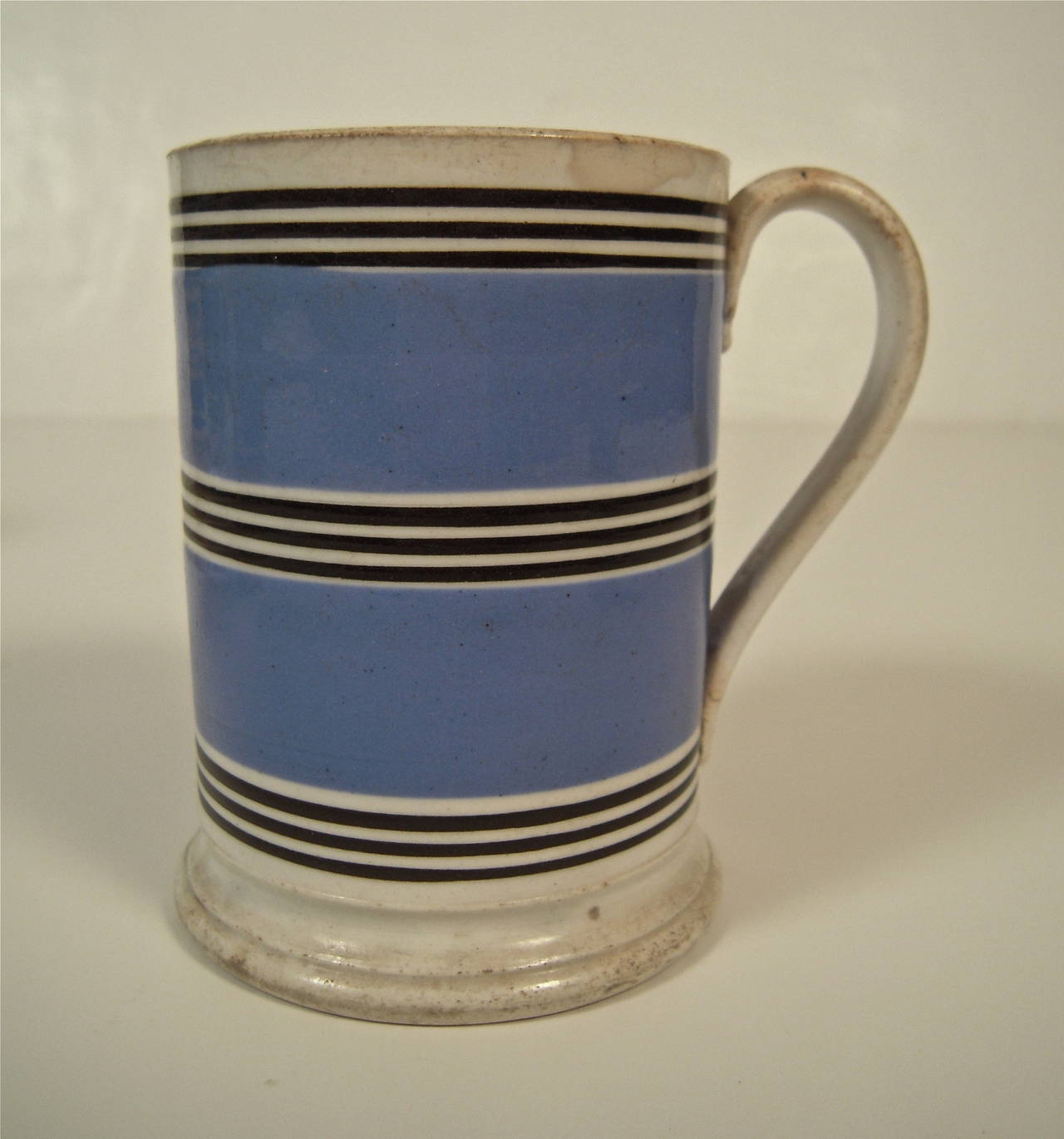 English Collection of 19th Century Blue and White Staffordshire Mochaware Pottery