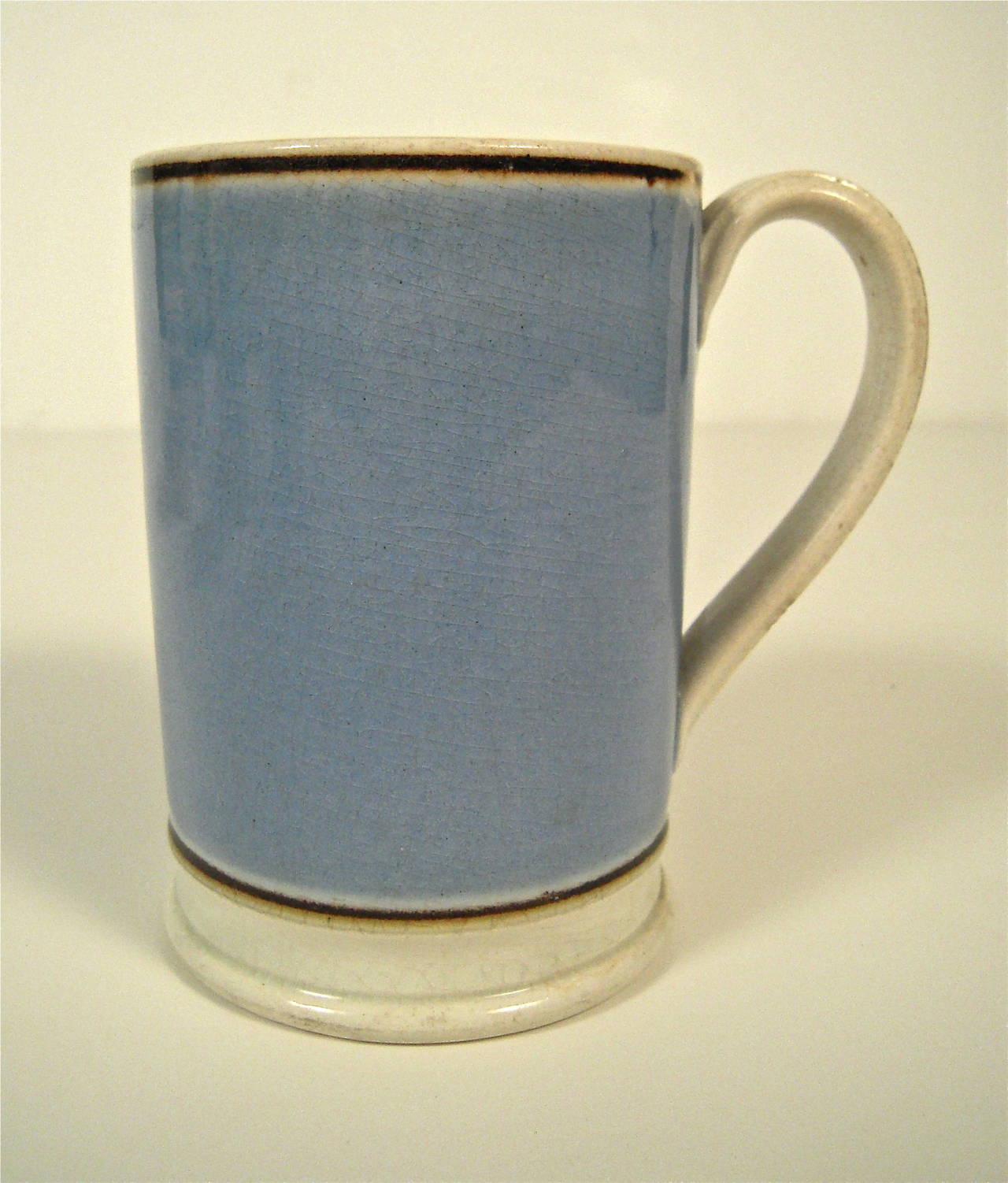 Glazed Collection of 19th Century Blue and White Staffordshire Mochaware Pottery
