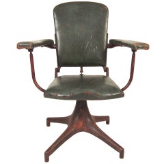 Industrial Reclining & Swiveling Iron & Leather Armchair