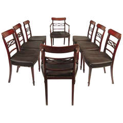 Antique Set of Eight English Sheraton Period Carved Mahogany Dining Chairs