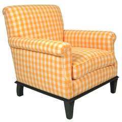Club Chair Newly Upholstered in Pierre Deux Yellow Linen SALE