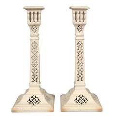 Pair of Leeds Pottery Pierced Creamware Candlesticks