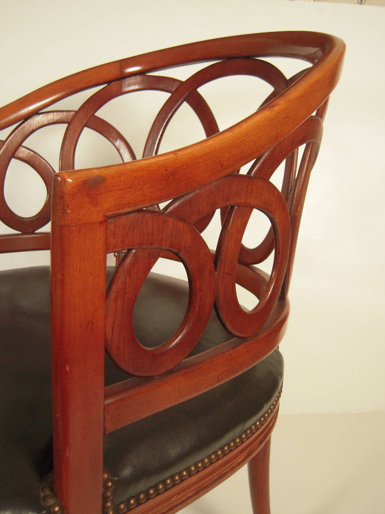 Regency Frances Elkins Style Graphic and Sculptural Barrel Back Armchair