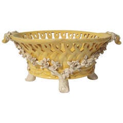 Italian Yellow and White Pottery Basket