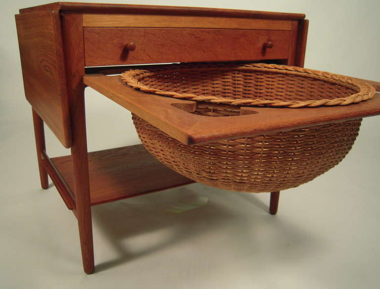Hans Wegner Sewing or End Table with Rattan Basket 1