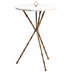 Stylish Italian Faux Bamboo Brass and Marble Side Table