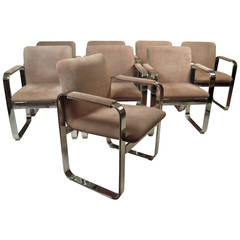 Set of Eight 1970s Italian Chrome and Suede Dining Chairs