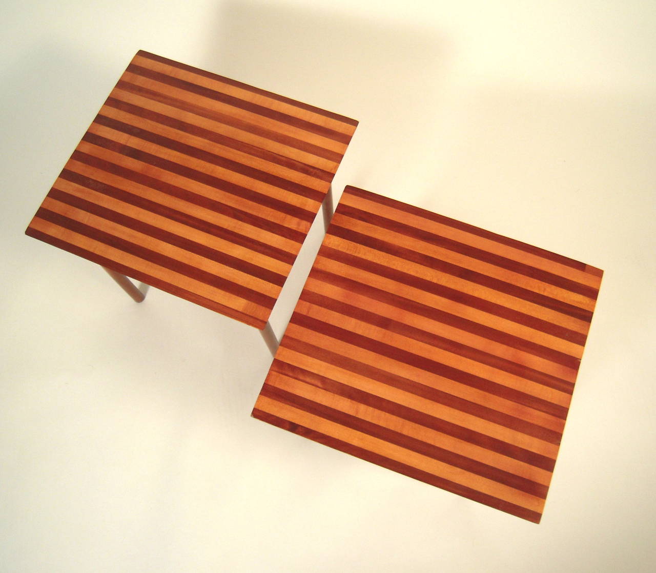 Pair of Graphic Striped Wood Occasional Tables In Excellent Condition In Essex, MA