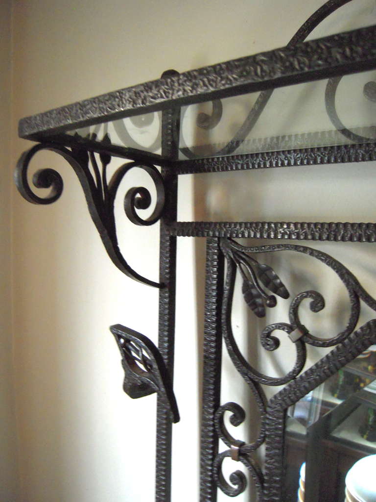 French Art Deco Period Wrought Iron Hall Tree with Mirror In Excellent Condition In Essex, MA