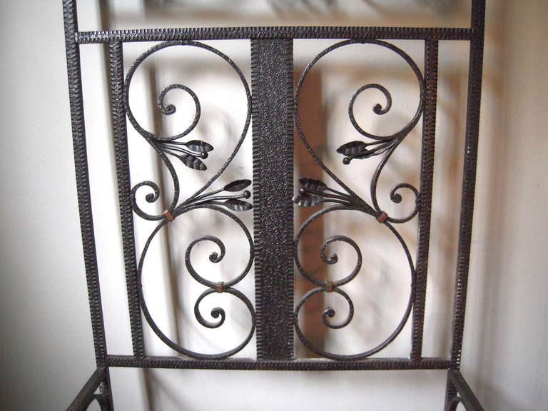 French Art Deco Period Wrought Iron Hall Tree with Mirror 1
